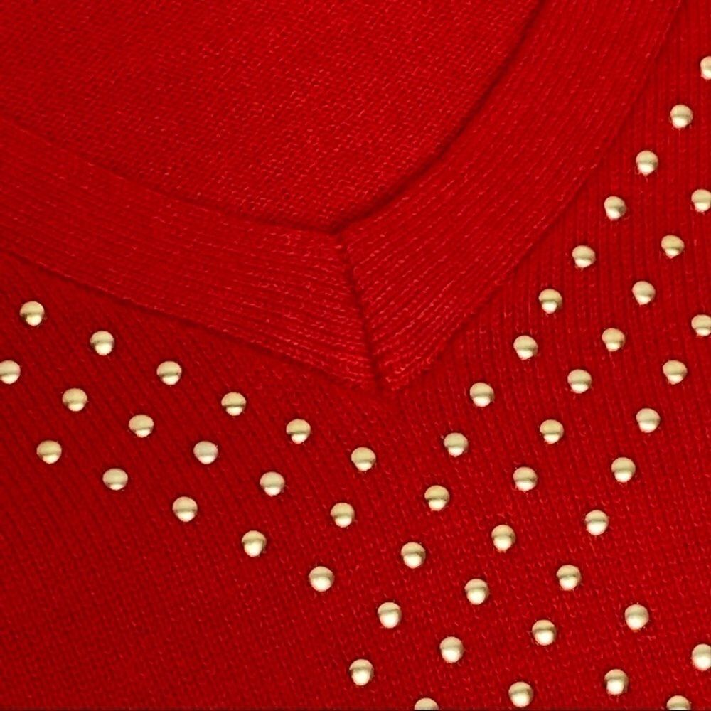Tommy Hilfiger red and gold studded v-neck sweater size M - Picture 16 of 16